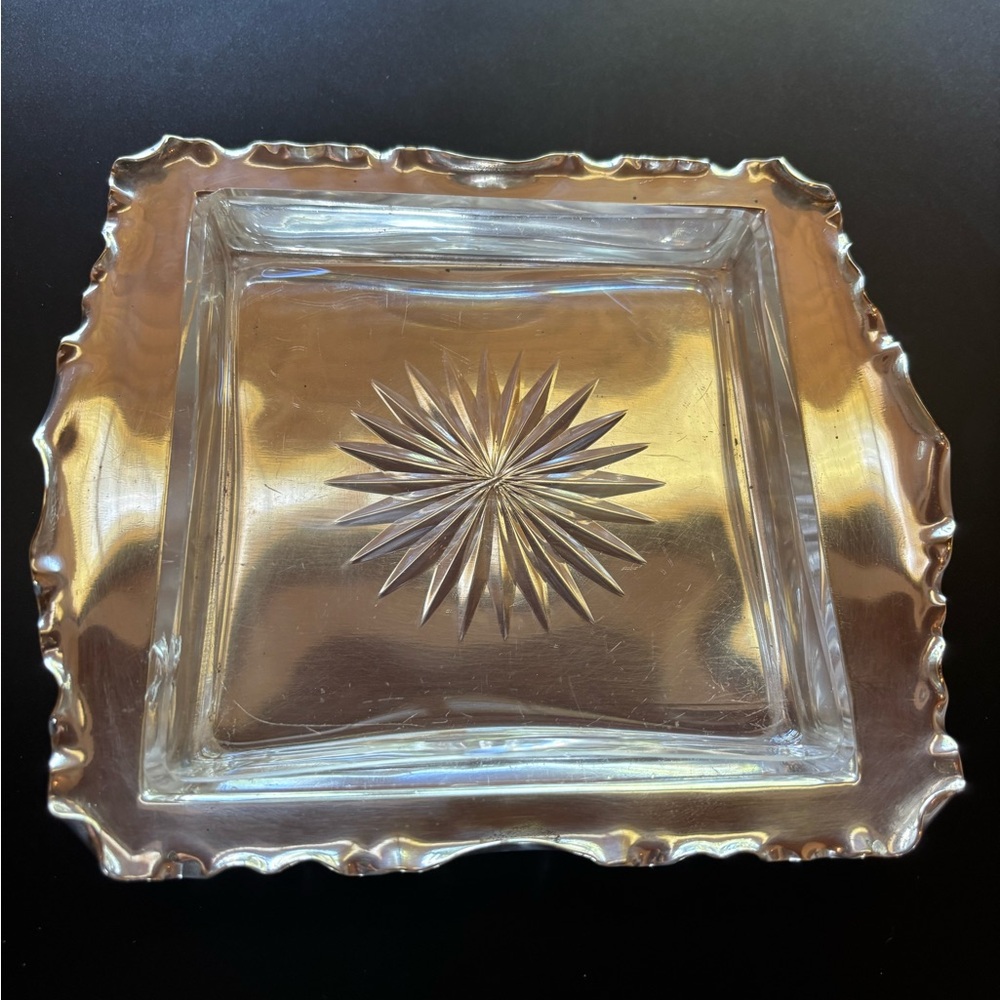 Elegant Silverplate Dish with etched glass insert